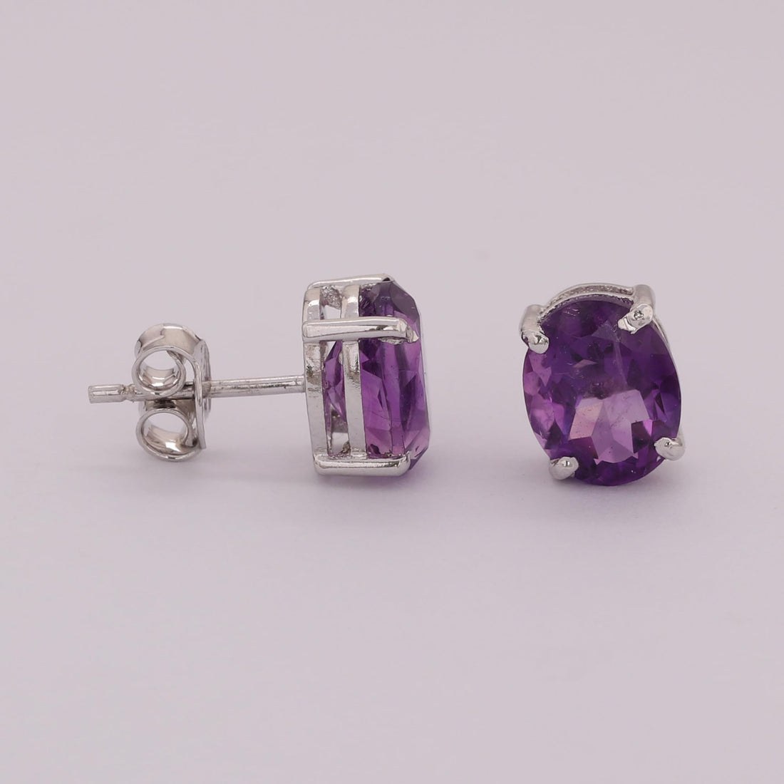 GEMHUB 925 Sterling Silver Gemstone Stud Earrings - Purple Amethyst 7.20 Ct
