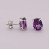 GEMHUB 925 Sterling Silver Gemstone Stud Earrings - Purple Amethyst 7.20 Ct
