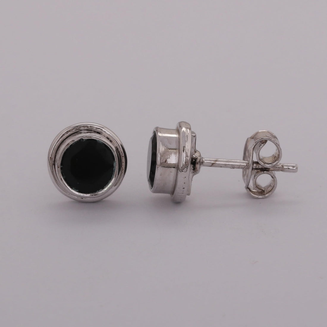 GEMHUB 925 Sterling Silver Gemstone Stud Earrings - Black Agate 6.10 Ct