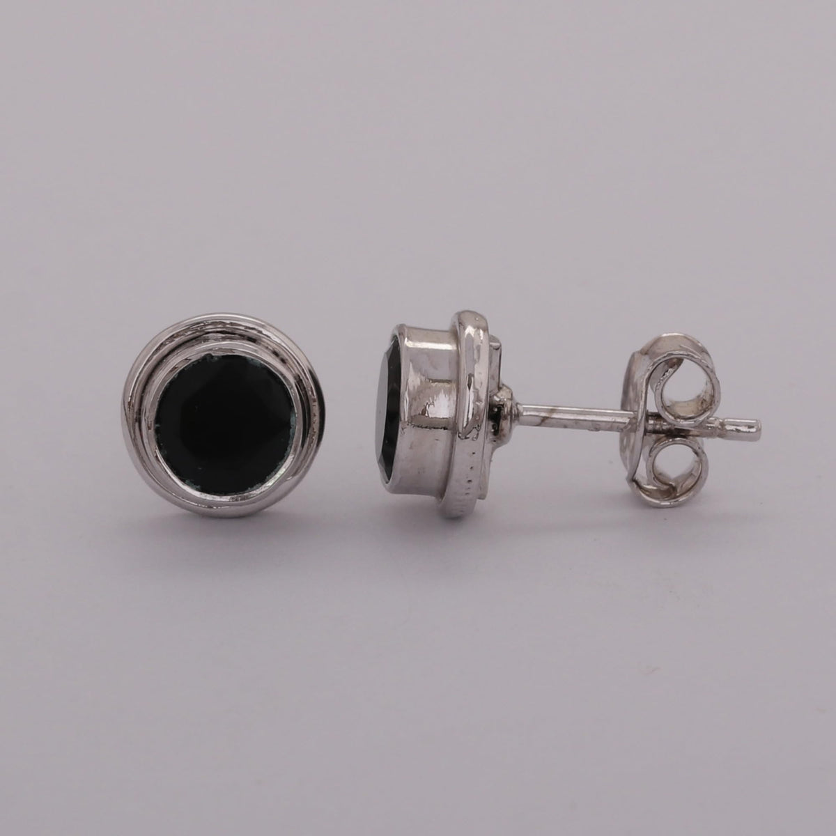 GEMHUB 925 Sterling Silver Gemstone Stud Earrings - Black Agate 6.10 Ct
