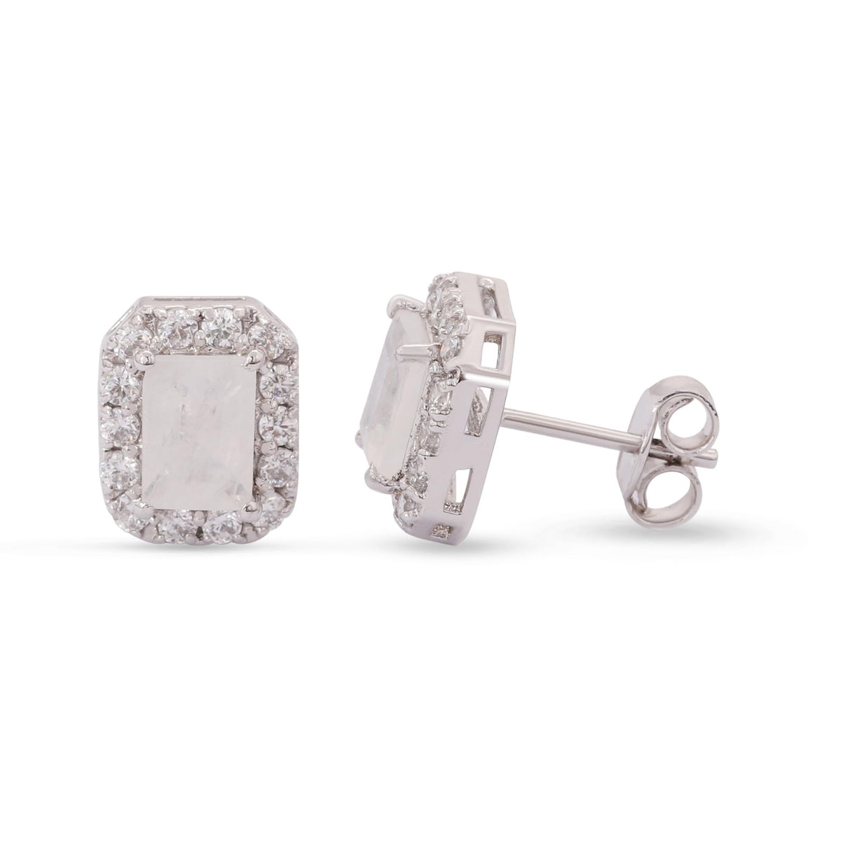 GEMHUB 925 Sterling Silver Gemstone Stud Earrings - White Zircon 7.95 Ct