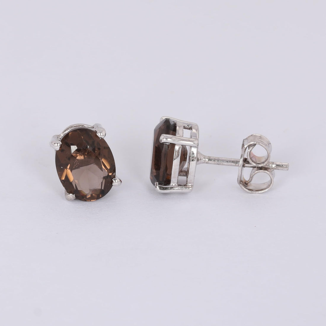GEMHUB 925 Sterling Silver Gemstone Stud Earrings - Smoky Topaz 5.80 Ct