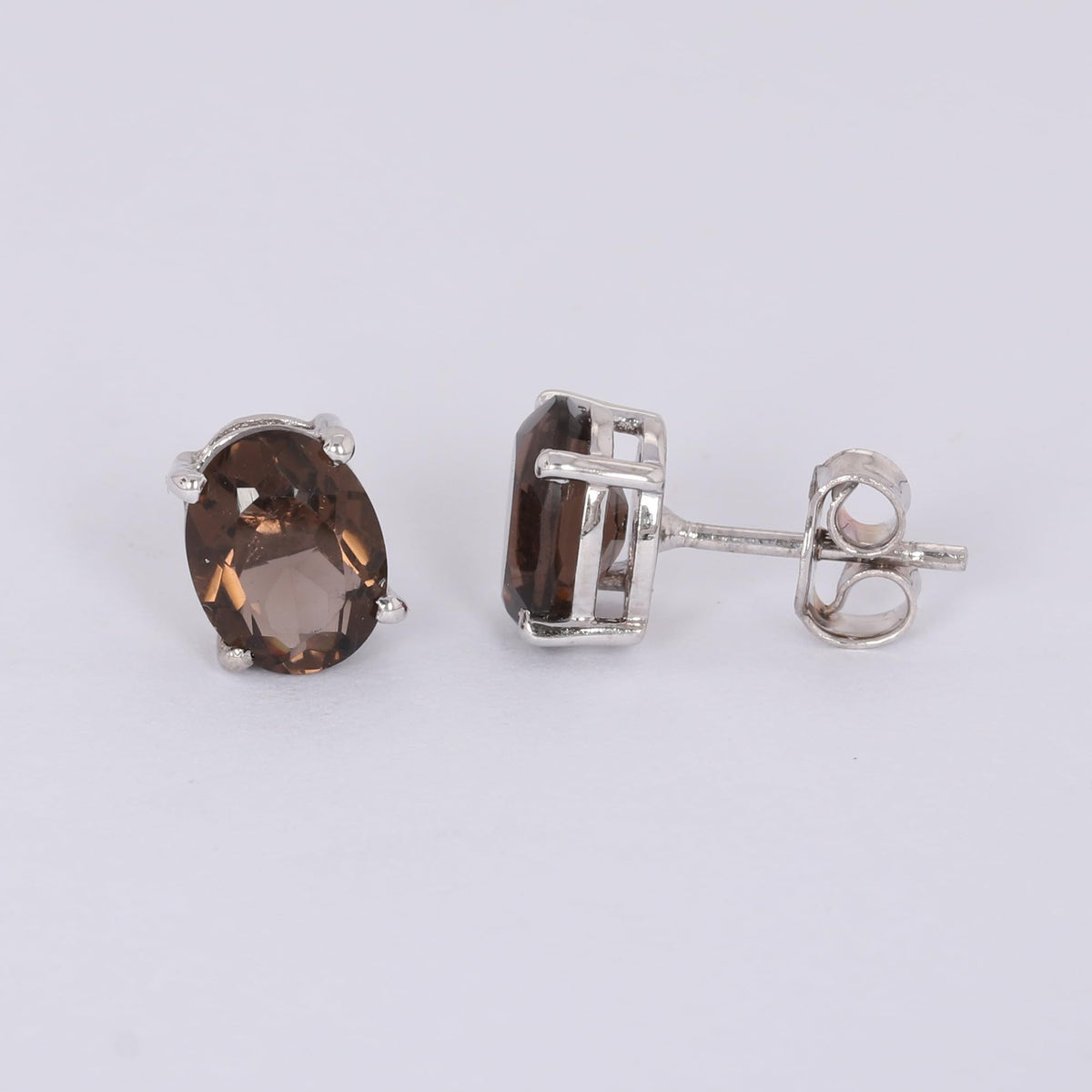 GEMHUB 925 Sterling Silver Gemstone Stud Earrings - Smoky Topaz 5.80 Ct