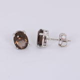 GEMHUB 925 Sterling Silver Gemstone Stud Earrings - Smoky Topaz 5.80 Ct