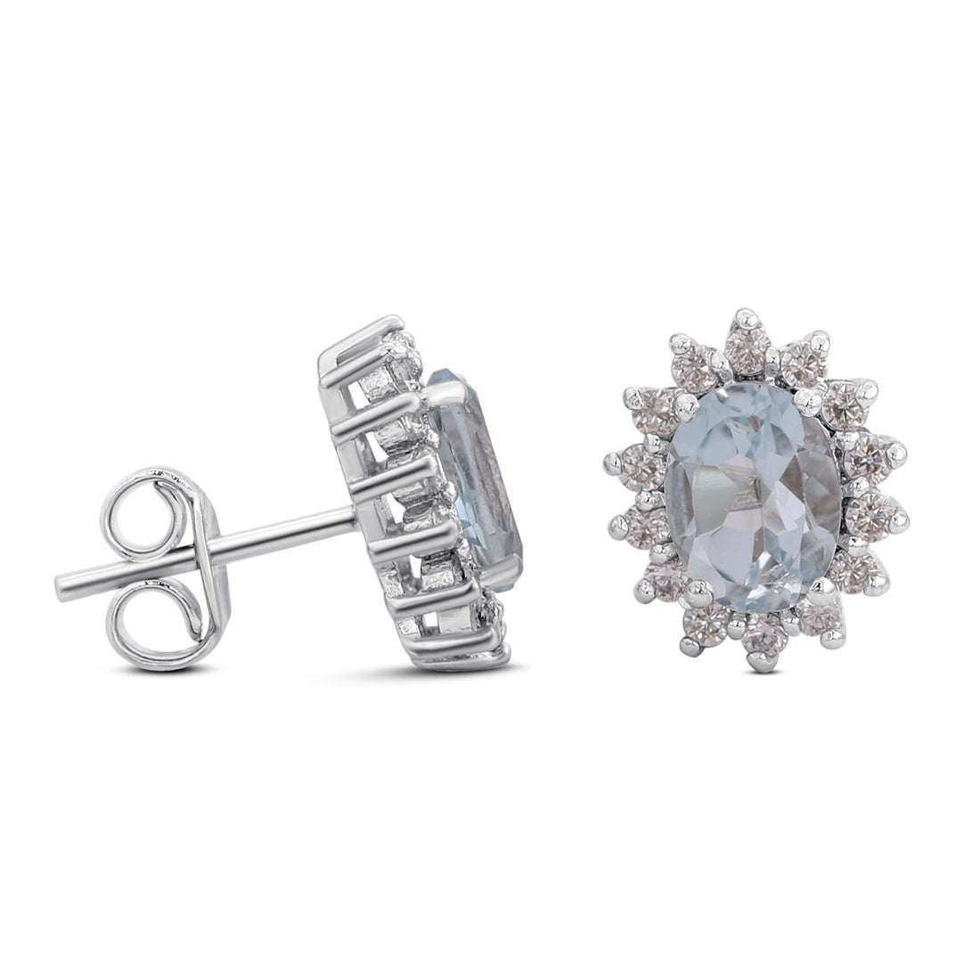 GEMHUB 925 Sterling Silver Gemstone Stud Earrings - Blue Aquamarine 8.85 Ct