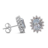 GEMHUB 925 Sterling Silver Gemstone Stud Earrings - Blue Aquamarine 8.85 Ct