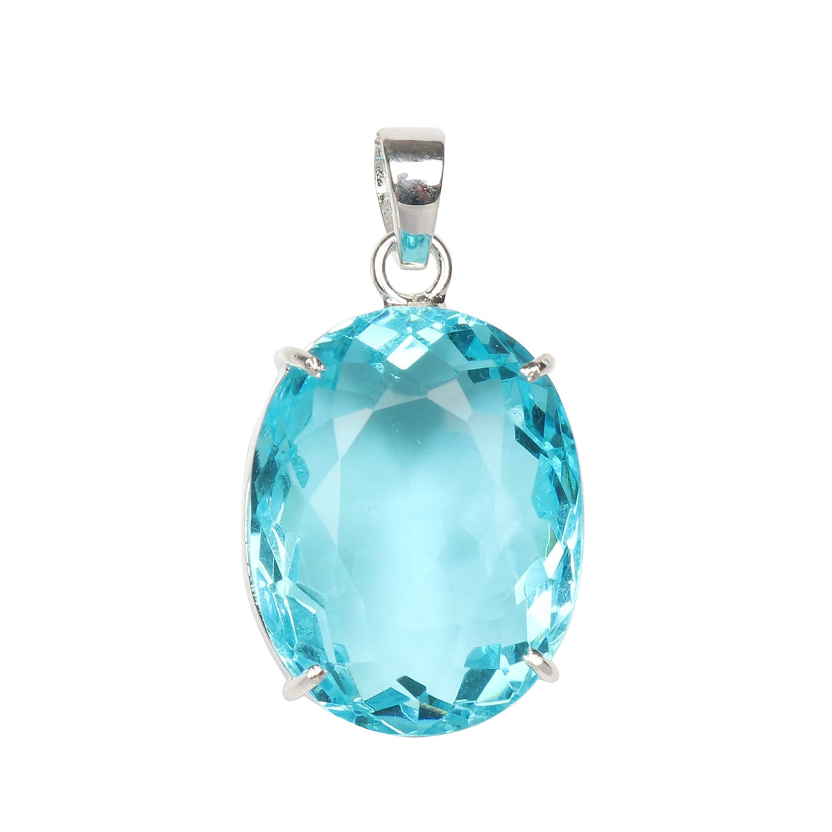 GEMHUB Swiss Blue Topaz Oval 44 Ct natural gemstone pendant in 925 sterling silver
