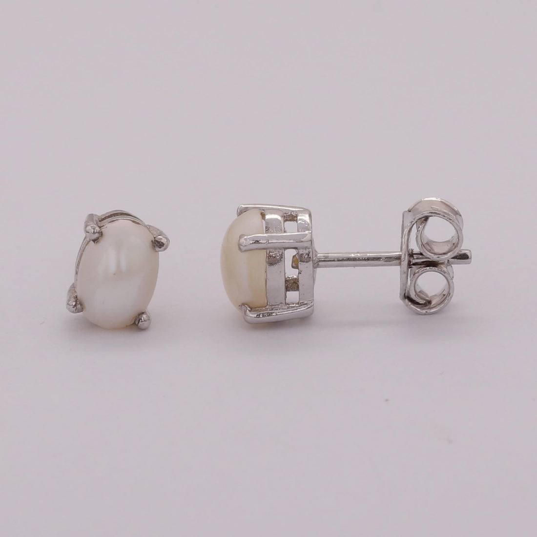 GEMHUB 925 Sterling Silver Gemstone Stud Earrings - White Pearl 2.65 Ct / White Pearl 3.10 Ct