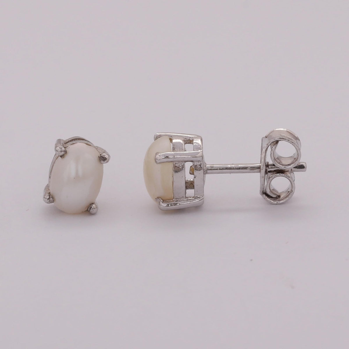 GEMHUB 925 Sterling Silver Gemstone Stud Earrings - White Pearl 2.65 Ct / White Pearl 3.10 Ct