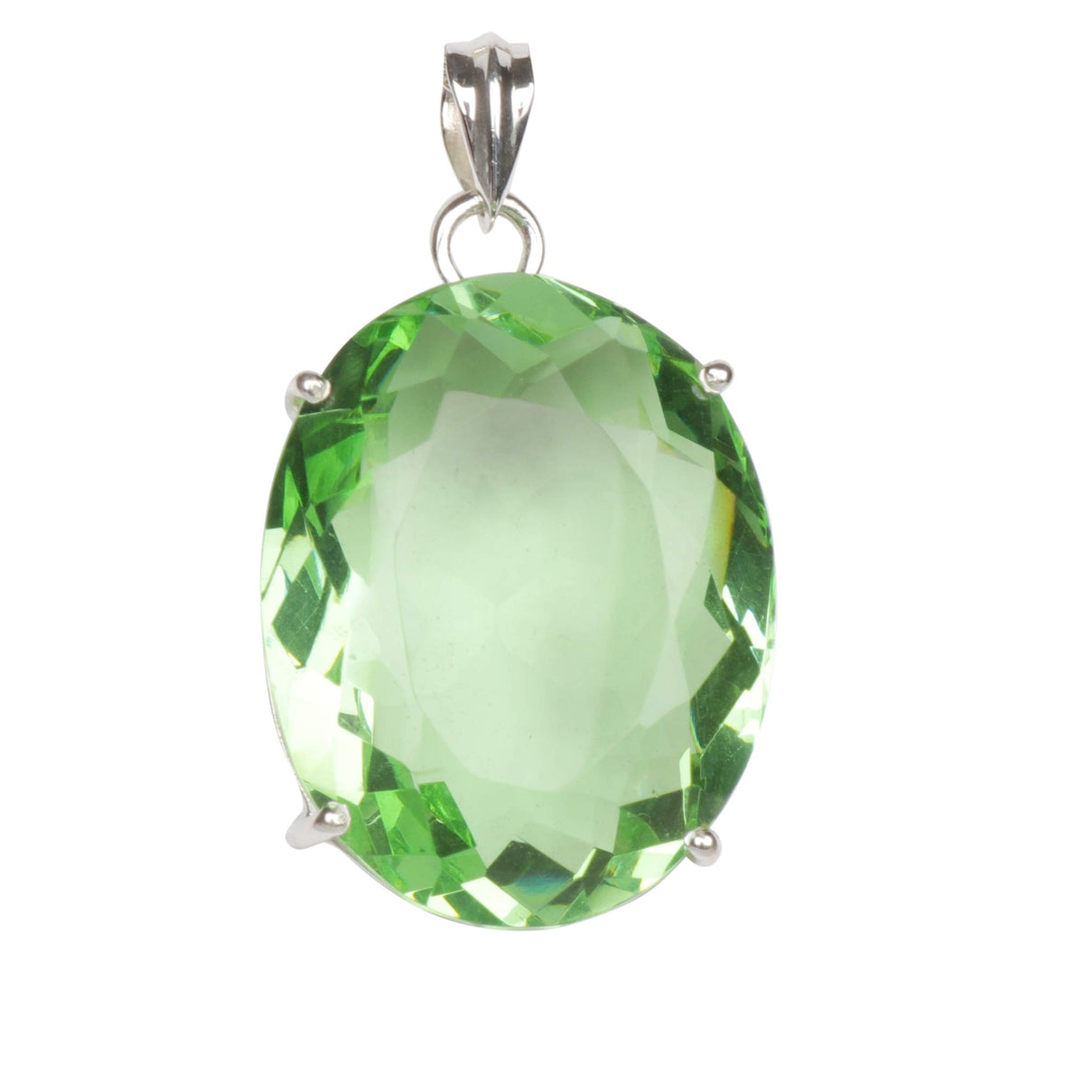 GEMHUB Green Amethyst Oval 105 Ct natural gemstone pendant in 925 sterling silver