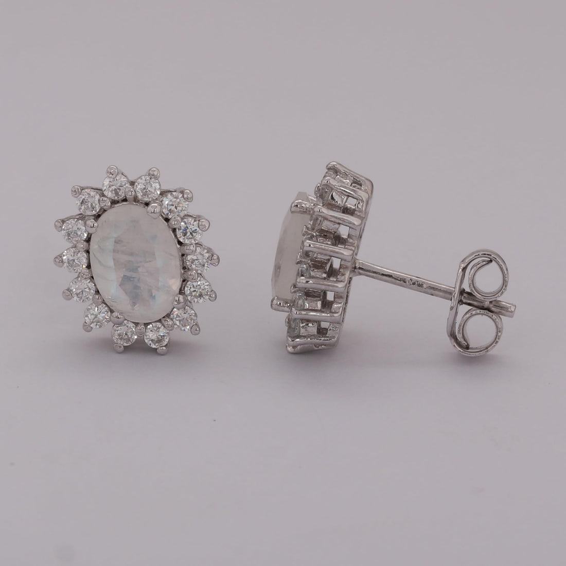GEMHUB 925 Sterling Silver Gemstone Stud Earrings - White Moonstone 7.95 Ct