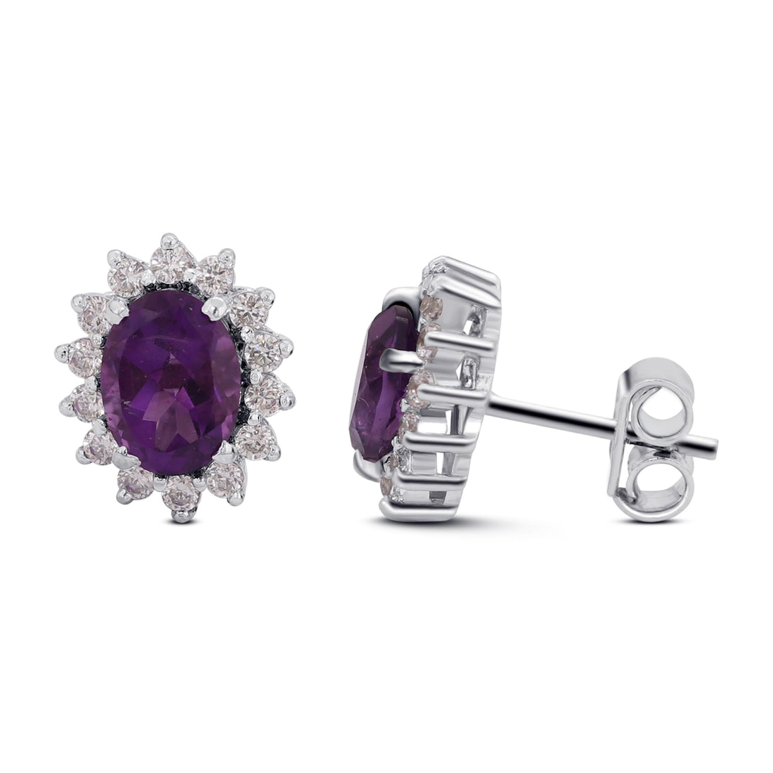 GEMHUB 925 Sterling Silver Gemstone Stud Earrings - Purple Amethyst 8.55 Ct