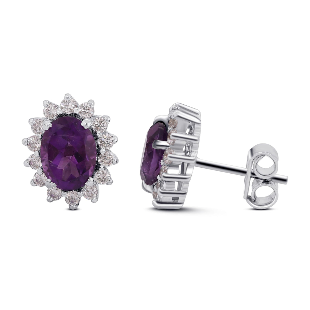 GEMHUB 925 Sterling Silver Gemstone Stud Earrings - Purple Amethyst 8.55 Ct