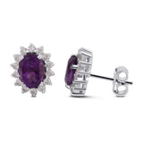 GEMHUB 925 Sterling Silver Gemstone Stud Earrings - Purple Amethyst 8.55 Ct