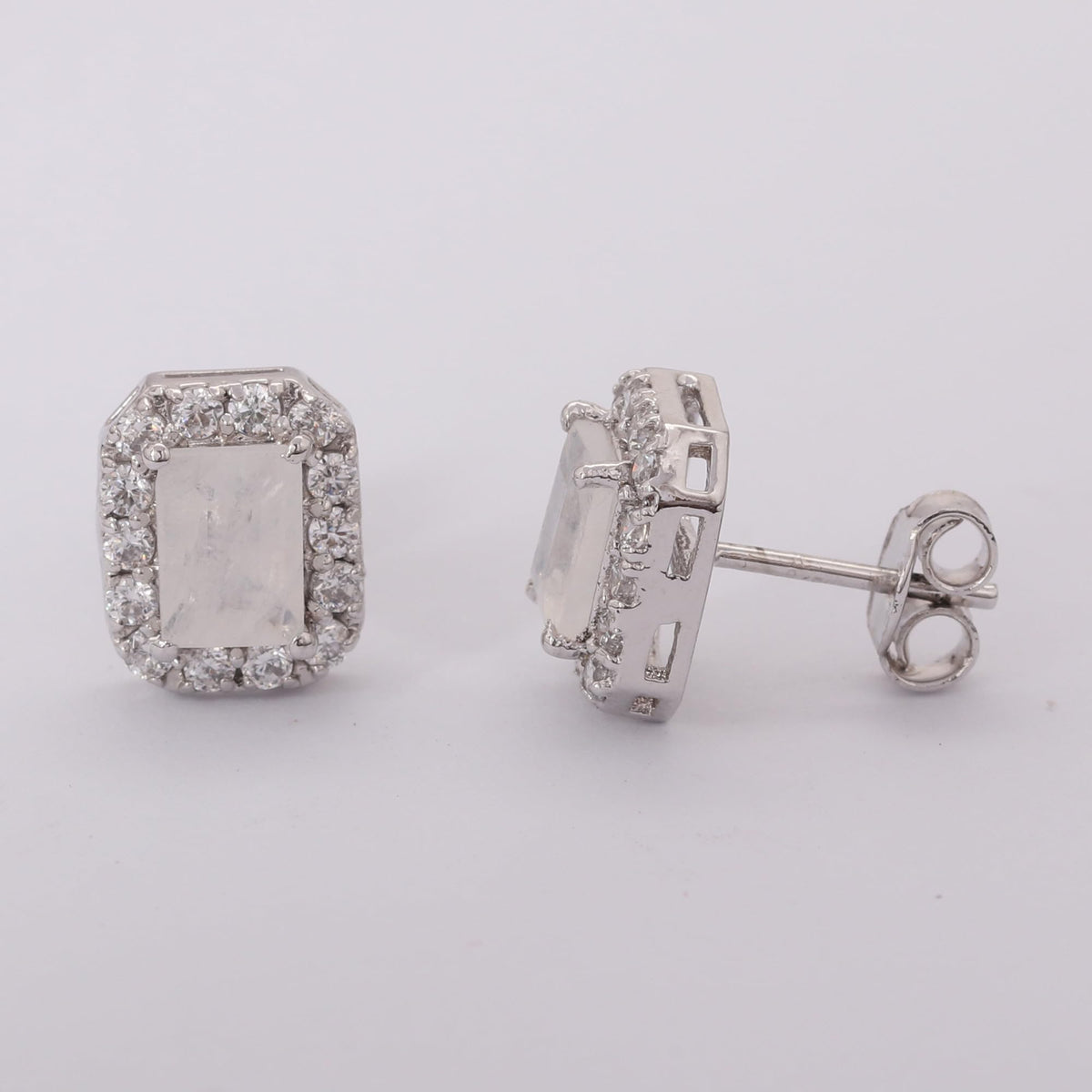 GEMHUB 925 Sterling Silver Gemstone Stud Earrings - White Zircon 7.95 Ct