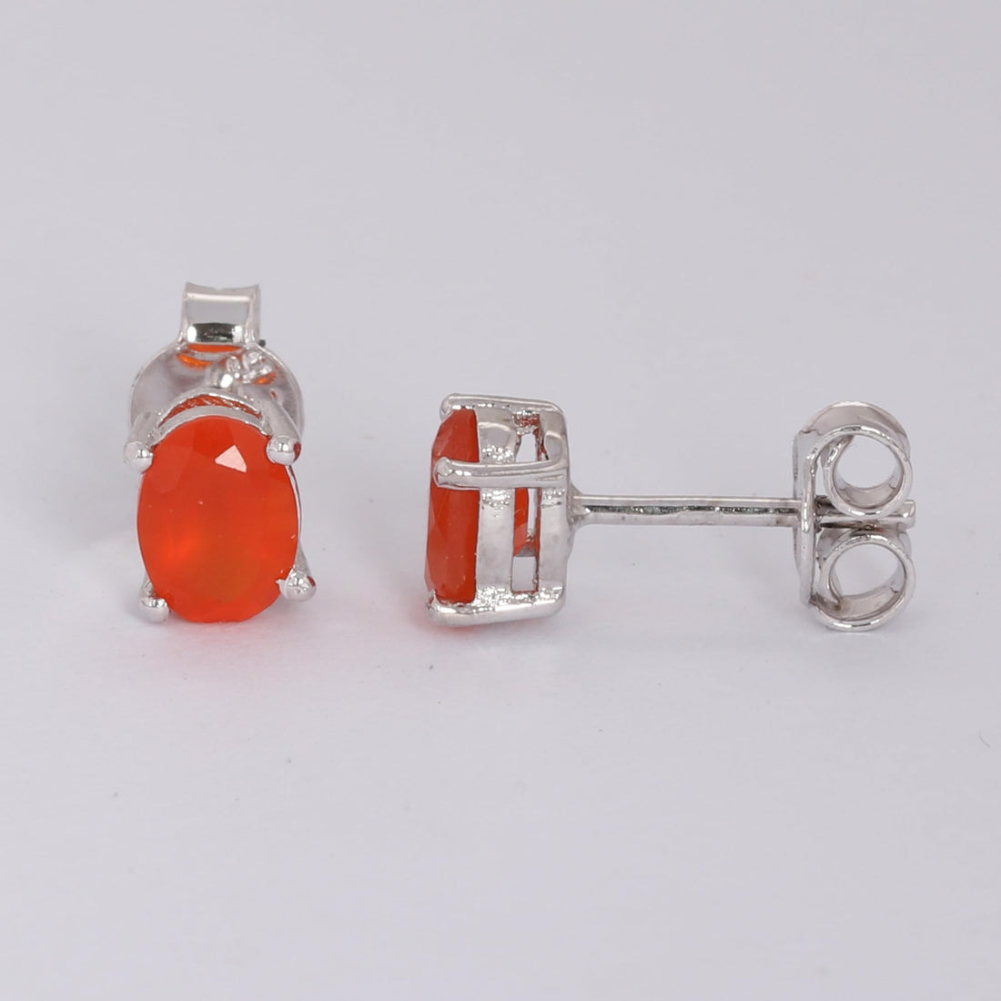 GEMHUB 925 Sterling Silver Gemstone Stud Earrings - Orange Carnelian 3.85 Ct