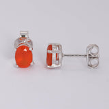 GEMHUB 925 Sterling Silver Gemstone Stud Earrings - Orange Carnelian 3.85 Ct