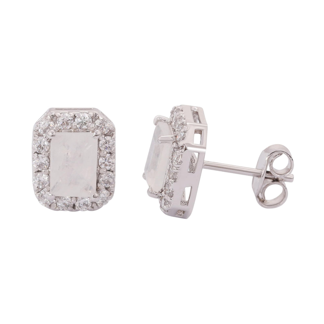 GEMHUB 925 Sterling Silver Gemstone Stud Earrings - White Zircon 7.95 Ct
