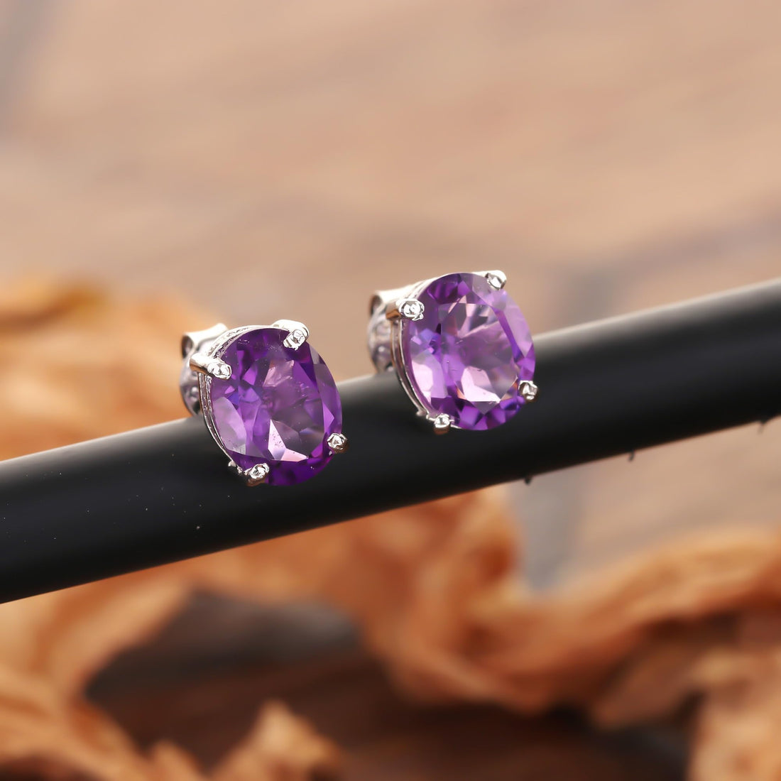 GEMHUB 925 Sterling Silver Gemstone Stud Earrings - Purple Amethyst 7.20 Ct