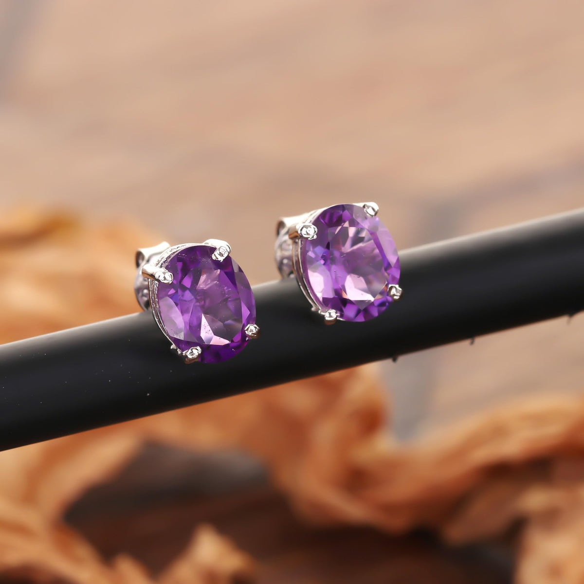 GEMHUB 925 Sterling Silver Gemstone Stud Earrings - Purple Amethyst 7.20 Ct