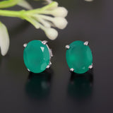 GEMHUB 925 Sterling Silver Gemstone Stud Earrings - Green Onyx 6.85 Ct
