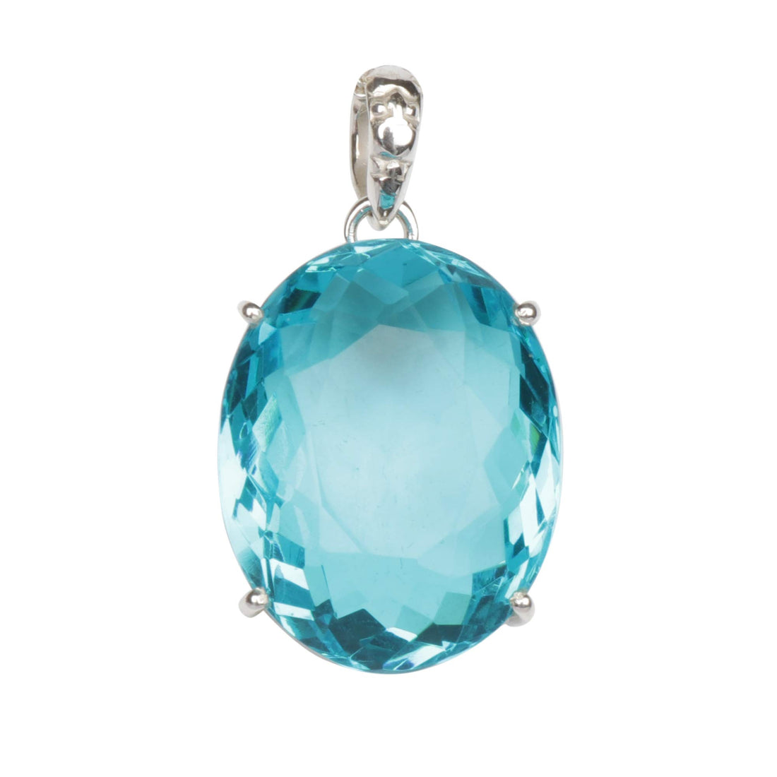 GEMHUB Blue Topaz Oval 88.5 Ct lab-grown gemstone pendant in 925 sterling silver