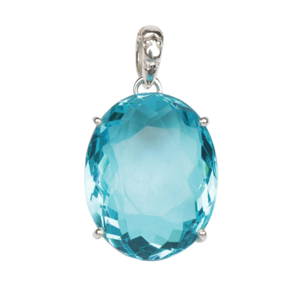 GEMHUB Blue Topaz Oval 88.5 Ct natural gemstone pendant in 925 sterling silver