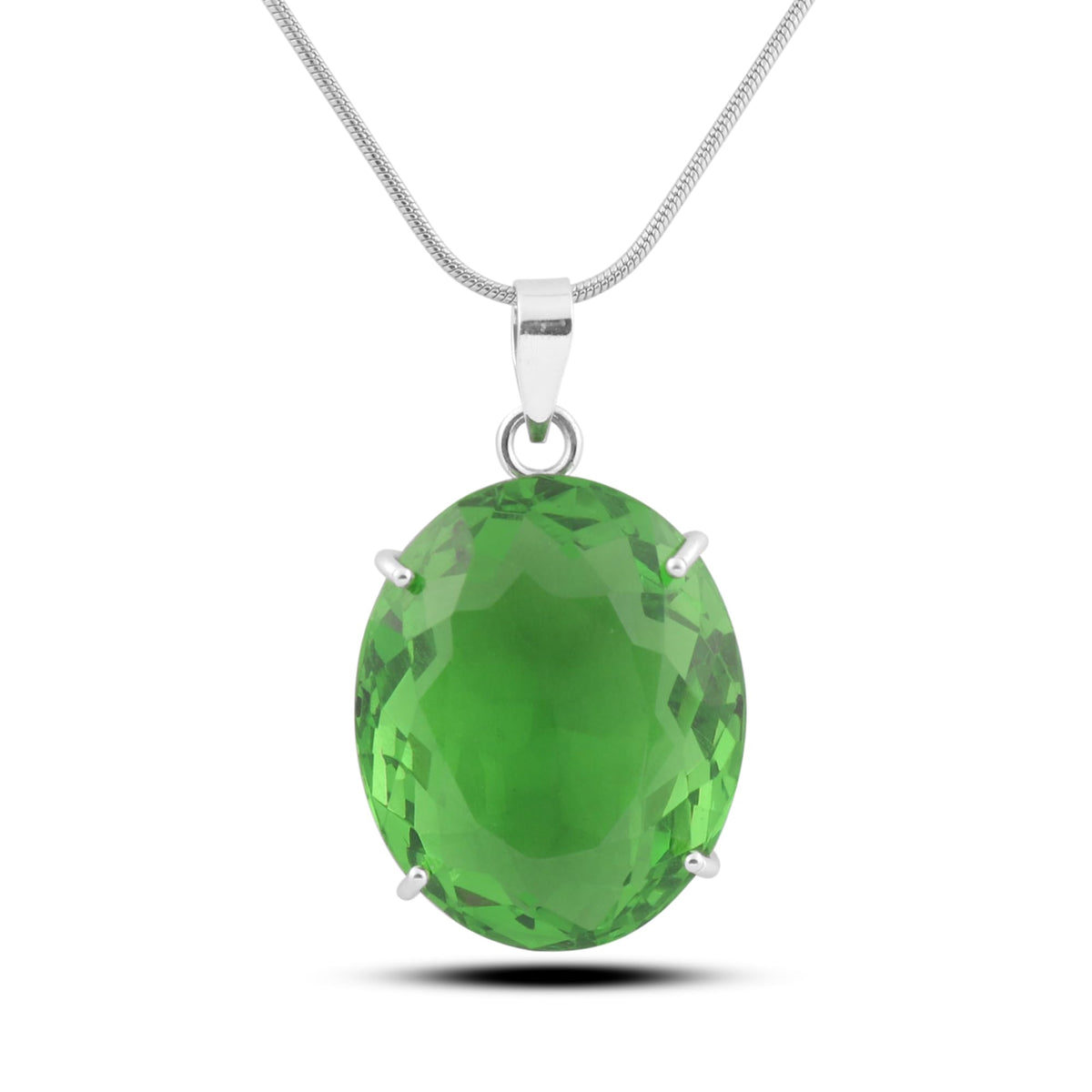 GEMHUB Green Amethyst Oval 100 Ct natural gemstone pendant in 925 sterling silver