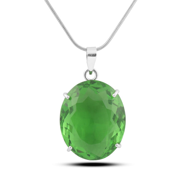 GEMHUB Green Amethyst Oval 100 Ct natural gemstone pendant in 925 sterling silver