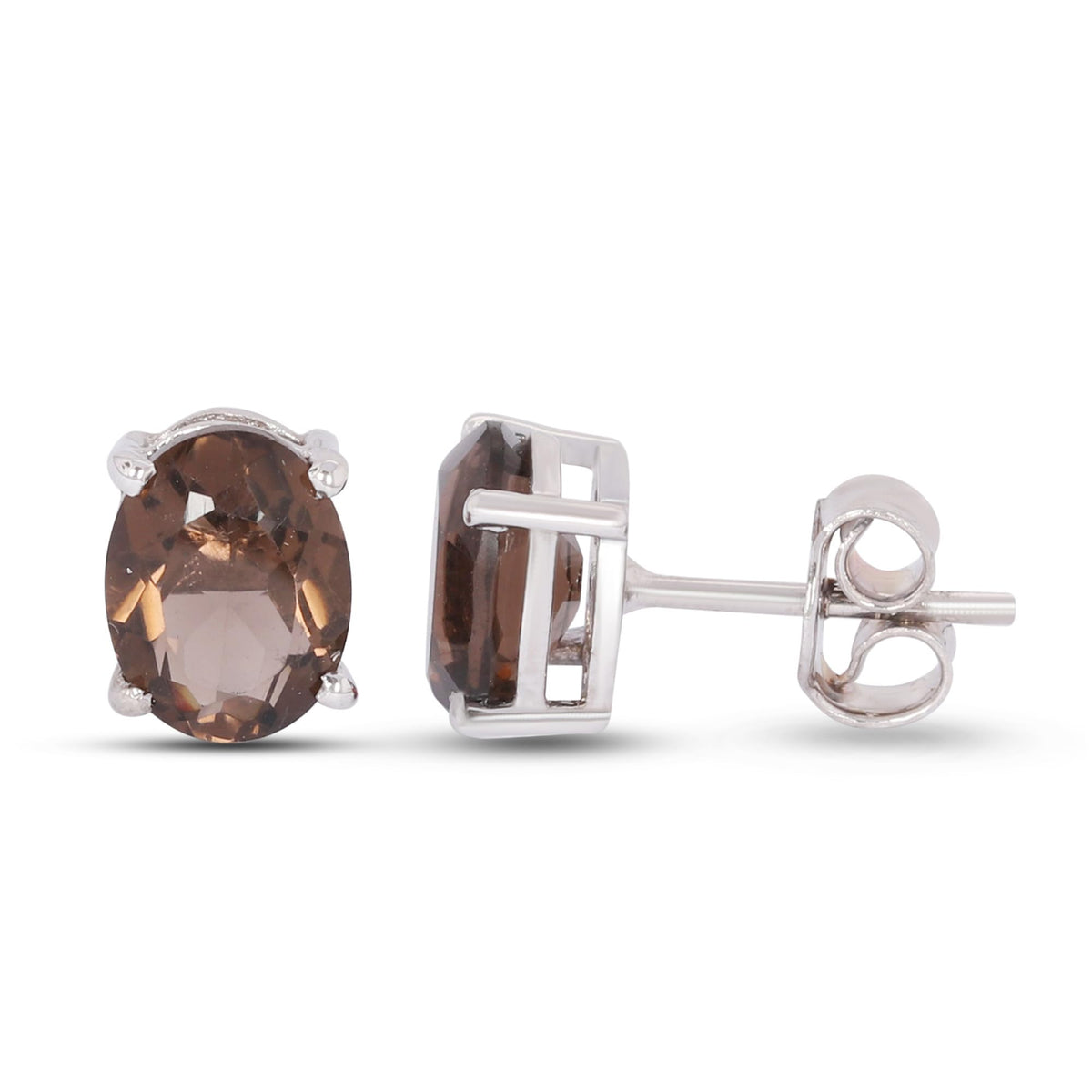 GEMHUB 925 Sterling Silver Gemstone Stud Earrings - Smoky Topaz 5.80 Ct