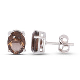 GEMHUB 925 Sterling Silver Gemstone Stud Earrings - Smoky Topaz 5.80 Ct