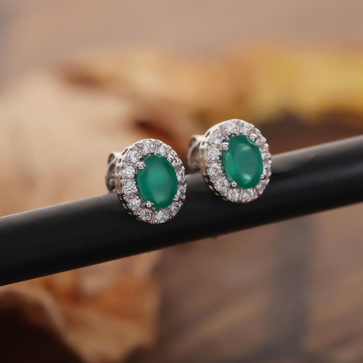 GEMHUB 925 Sterling Silver Gemstone Stud Earrings - Green Onyx 7.20 Ct