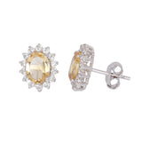 GEMHUB 925 Sterling Silver Gemstone Stud Earrings - Yellow Citrine 8.05 Ct