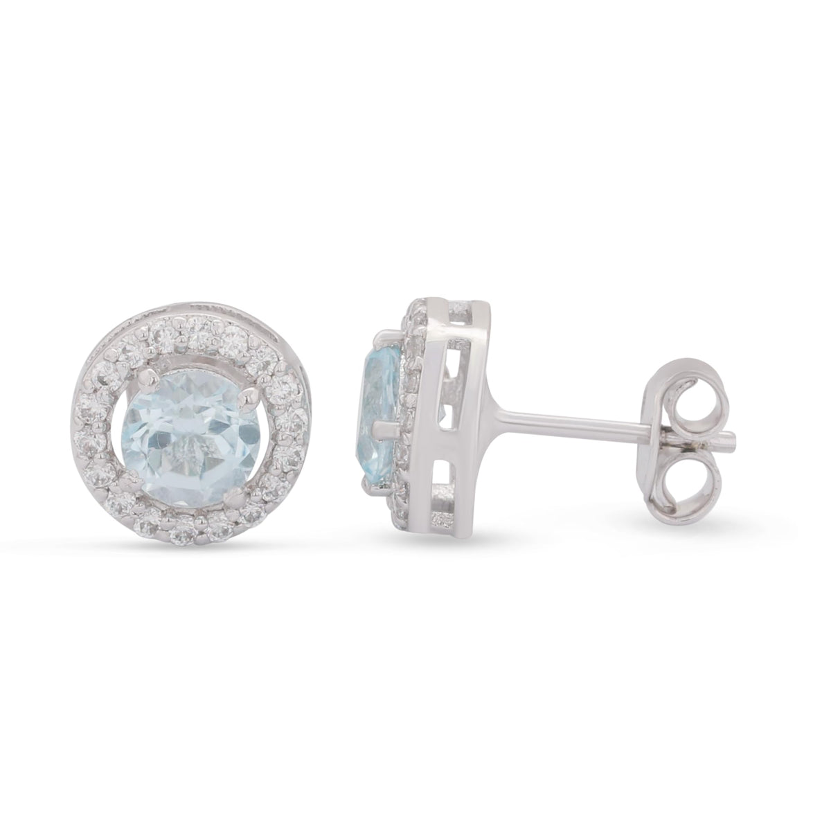 GEMHUB 925 Sterling Silver Gemstone Stud Earrings - Blue Aquamarine 7.60 Ct