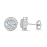GEMHUB 925 Sterling Silver Gemstone Stud Earrings - Blue Aquamarine 7.60 Ct