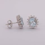 GEMHUB 925 Sterling Silver Gemstone Stud Earrings - Blue Aquamarine 8.85 Ct