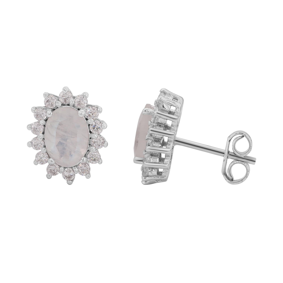 GEMHUB 925 Sterling Silver Gemstone Stud Earrings - White Moonstone 7.95 Ct
