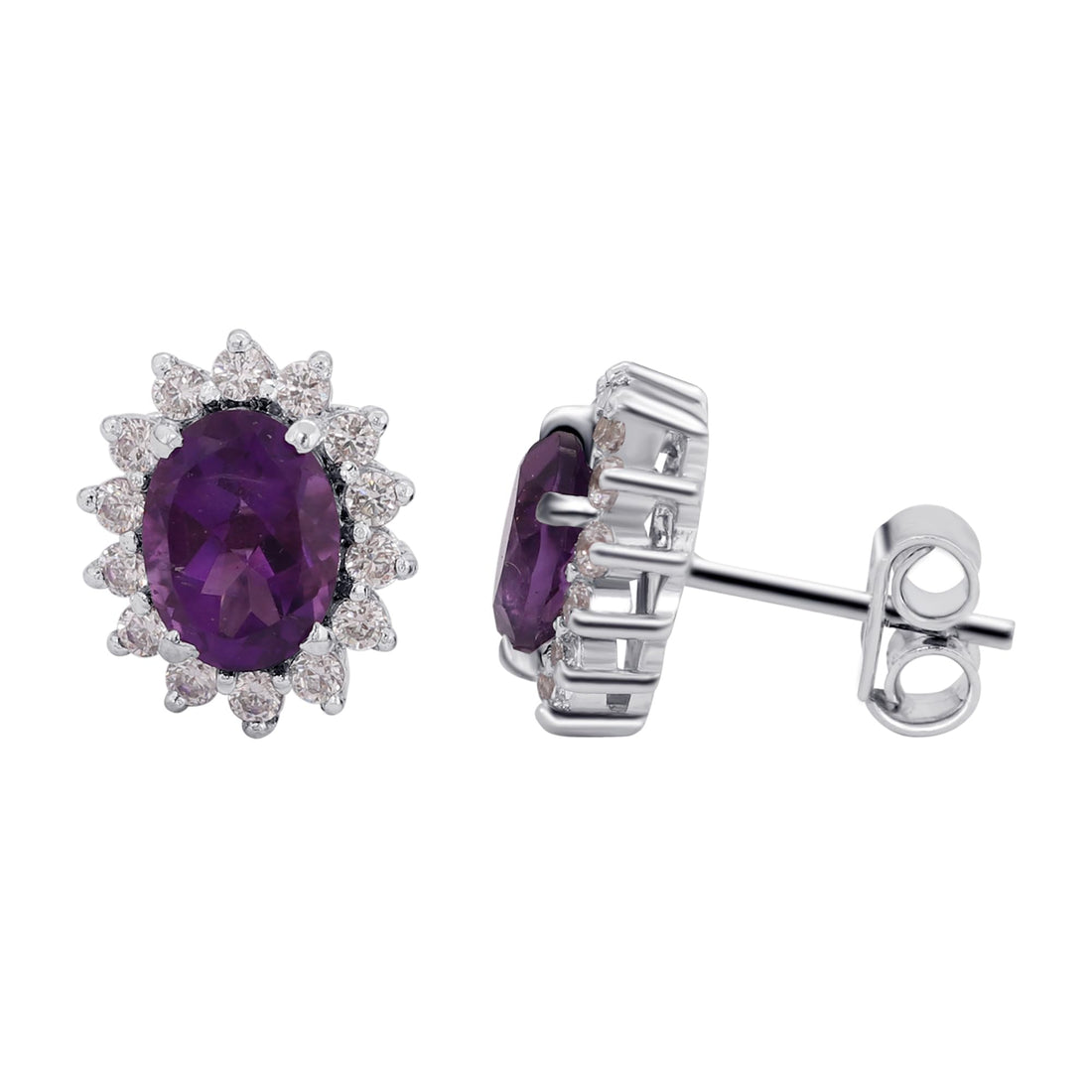 GEMHUB 925 Sterling Silver Gemstone Stud Earrings - Purple Amethyst 8.55 Ct