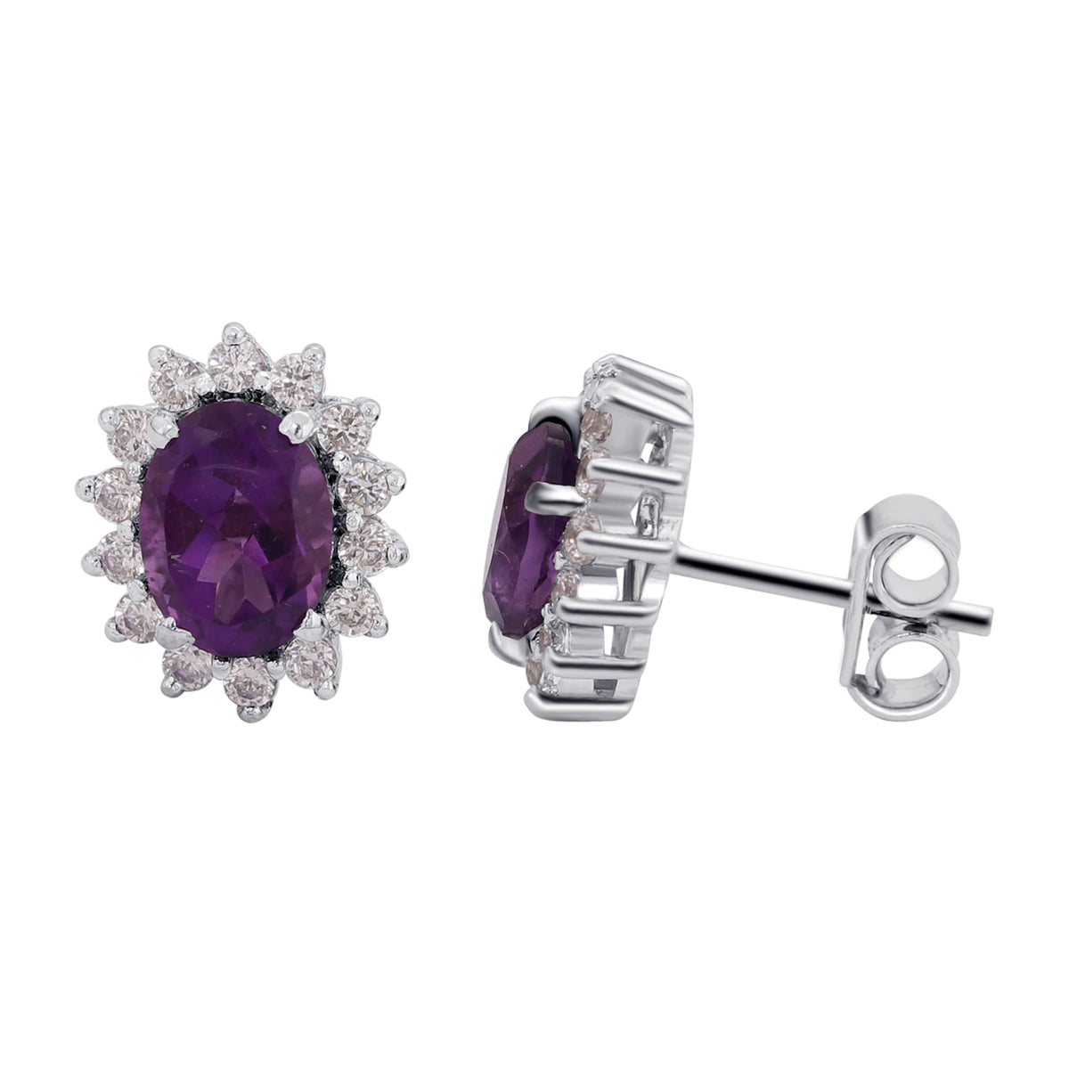 GEMHUB 925 Sterling Silver Gemstone Stud Earrings - Purple Amethyst 8.55 Ct