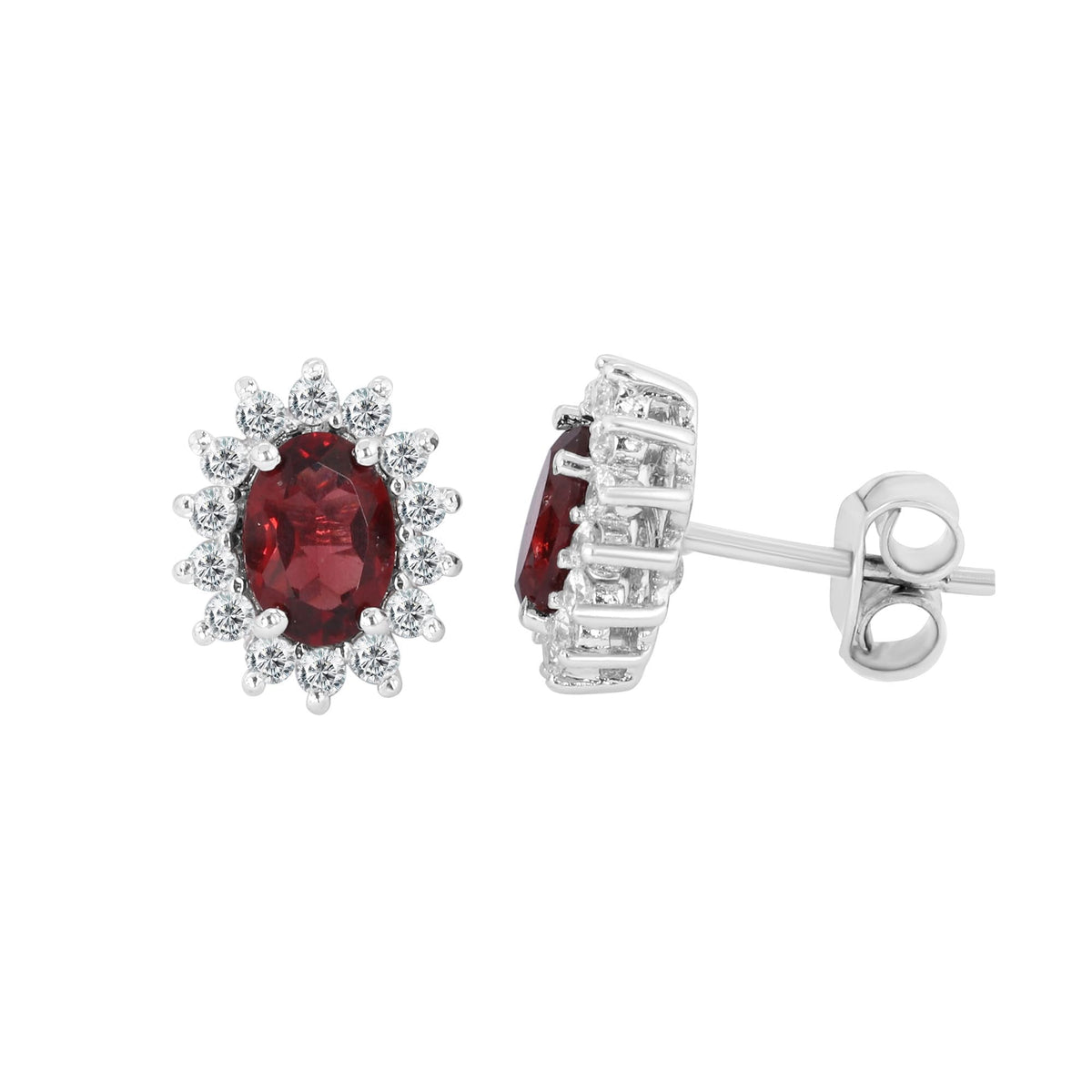 GEMHUB 925 Sterling Silver Gemstone Stud Earrings - Red Garnet 7.35 Ct