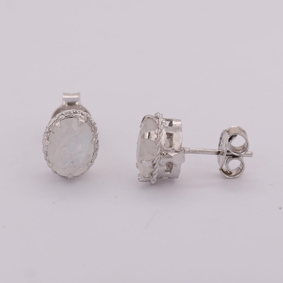 GEMHUB 925 Sterling Silver Gemstone Stud Earrings - White Moonstone 4.25 Ct