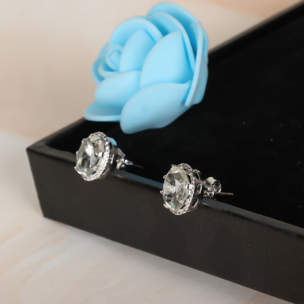 GEMHUB 925 Sterling Silver Gemstone Stud Earrings - Blue Aquamarine 5.35 Ct