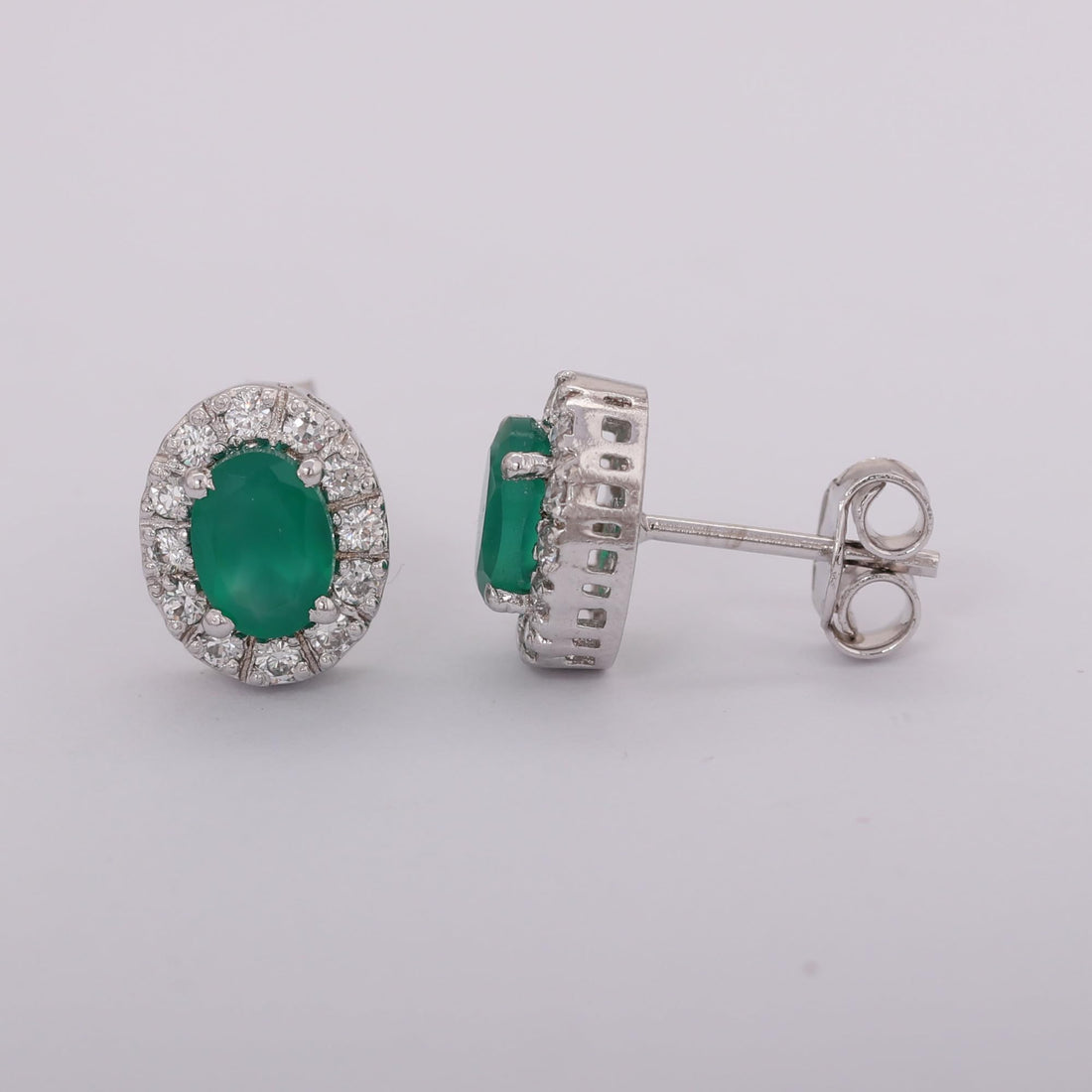 GEMHUB 925 Sterling Silver Gemstone Stud Earrings - Green Onyx 7.20 Ct