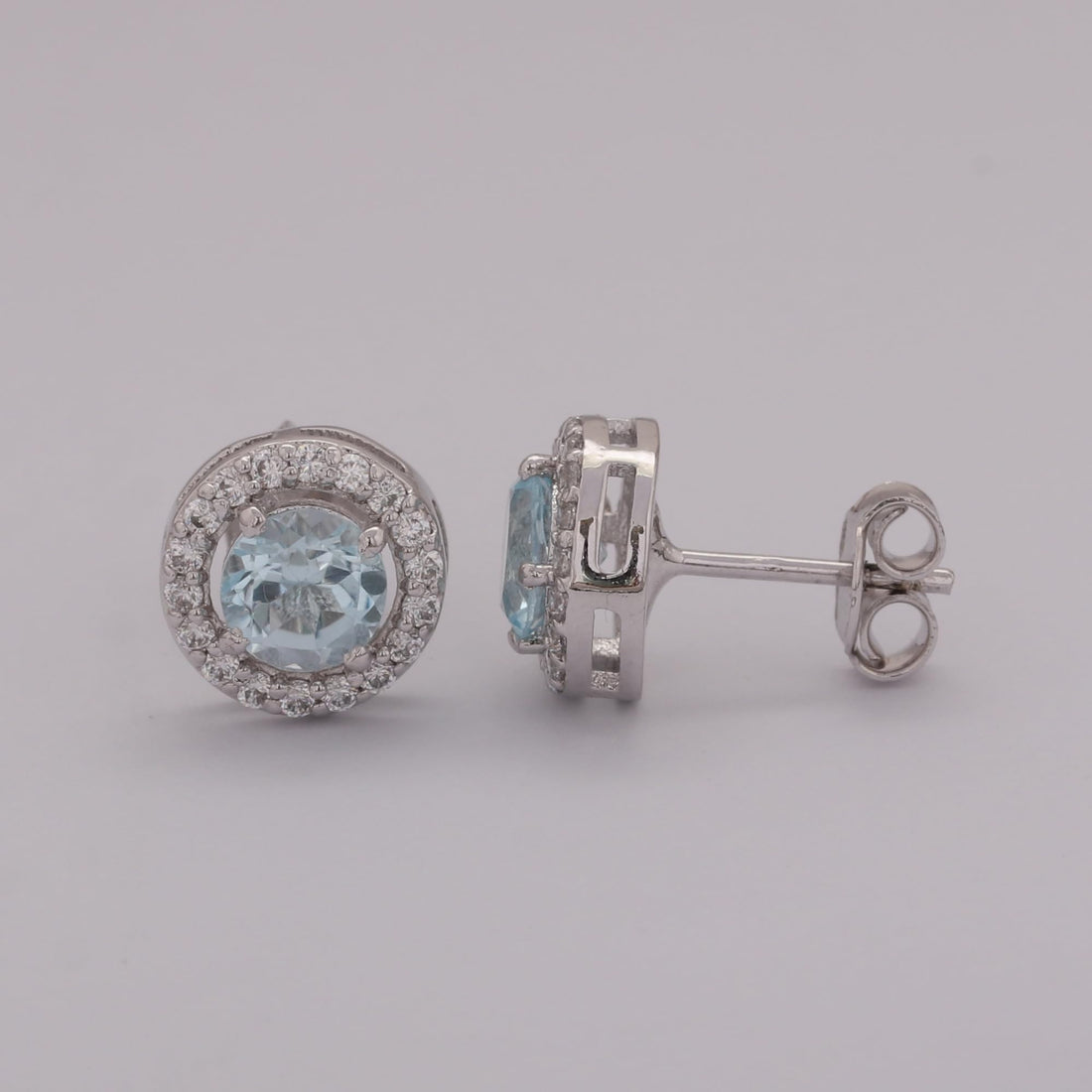 GEMHUB 925 Sterling Silver Gemstone Stud Earrings - Blue Aquamarine 7.60 Ct