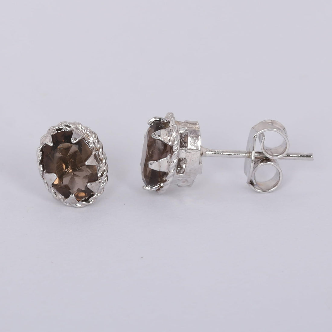 GEMHUB 925 Sterling Silver Gemstone Stud Earrings - Smoky Topaz 3.65 Ct