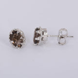 GEMHUB 925 Sterling Silver Gemstone Stud Earrings - Smoky Topaz 3.65 Ct