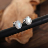 GEMHUB 925 Sterling Silver Gemstone Stud Earrings - White Moonstone 4.25 Ct