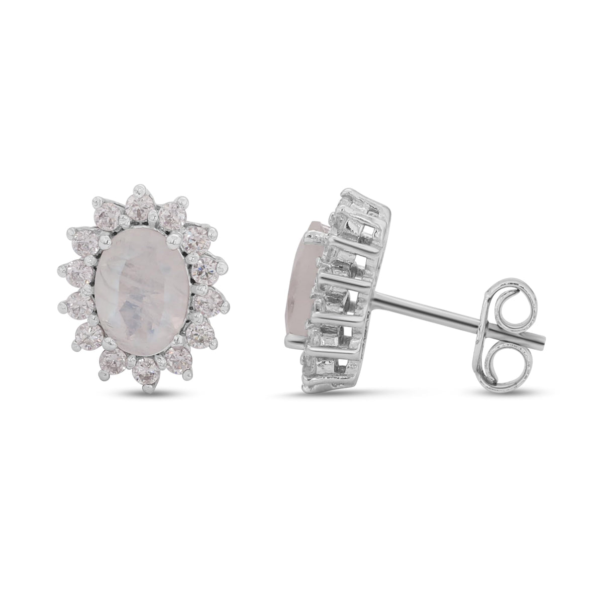 GEMHUB 925 Sterling Silver Gemstone Stud Earrings - White Moonstone 7.95 Ct