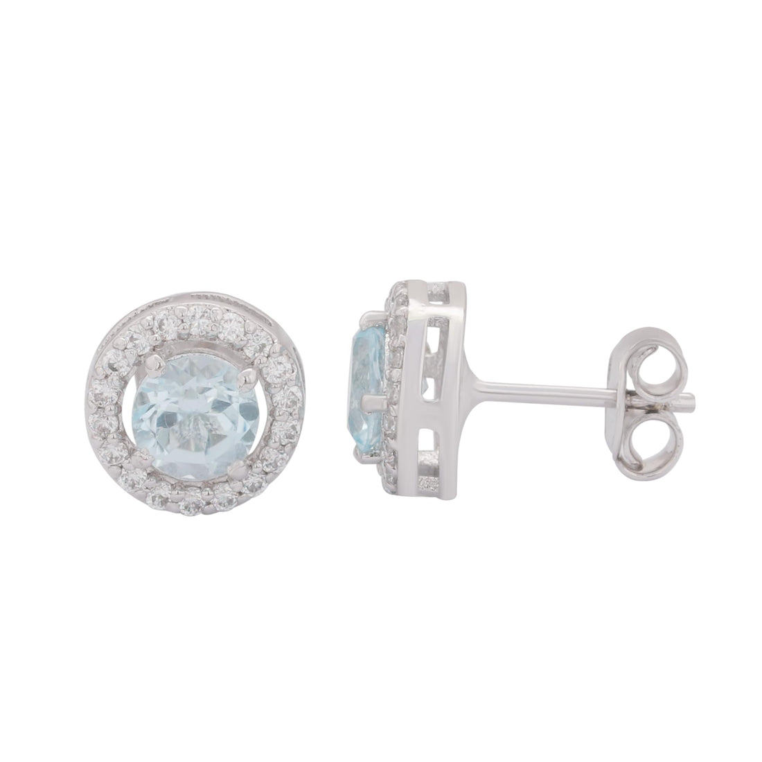GEMHUB 925 Sterling Silver Gemstone Stud Earrings - Blue Aquamarine 7.60 Ct