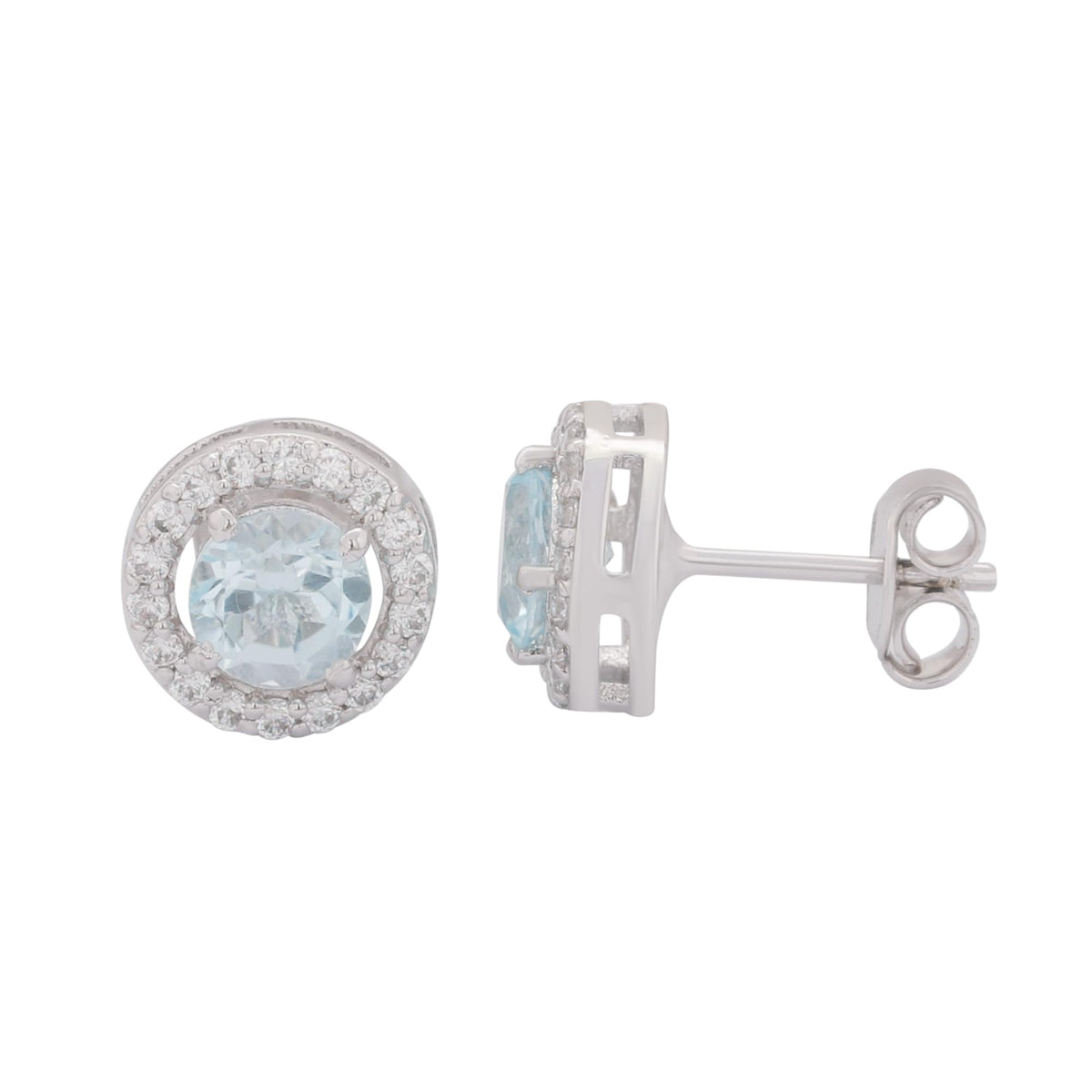 GEMHUB 925 Sterling Silver Gemstone Stud Earrings - Blue Aquamarine 7.60 Ct